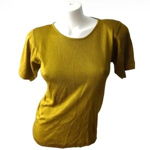 Vintage Metallic Gold Short Sleeve Crew Neck Top Size M